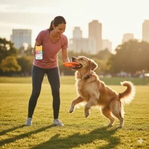 Active owner learning how to exercise your dog in a park