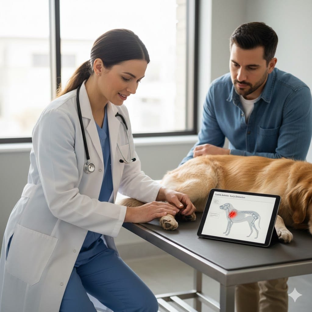 A veterinarian examining a dog's joints to show how to tell if your dog has arthritis