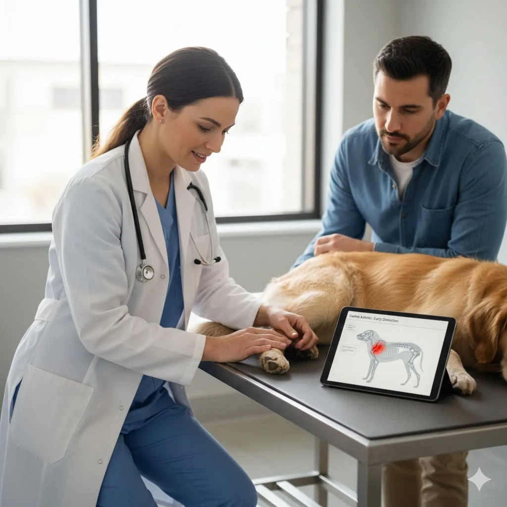 A veterinarian examining a dog's joints to show how to tell if your dog has arthritis