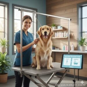 A professional groomer demonstrating how often should you groom your dog