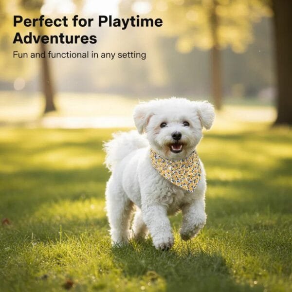 close-up of fabric and stitching on dog bandanas orange floral print