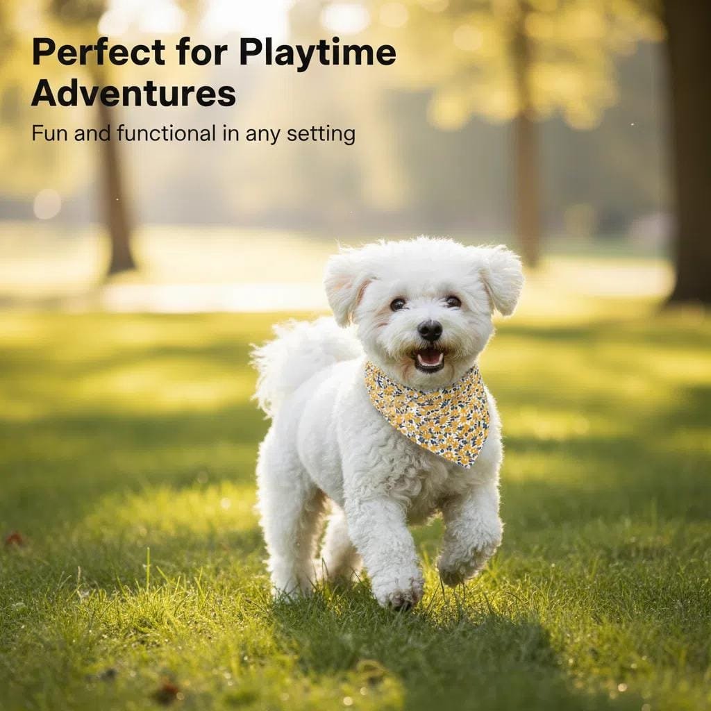 close-up of fabric and stitching on dog bandanas orange floral print