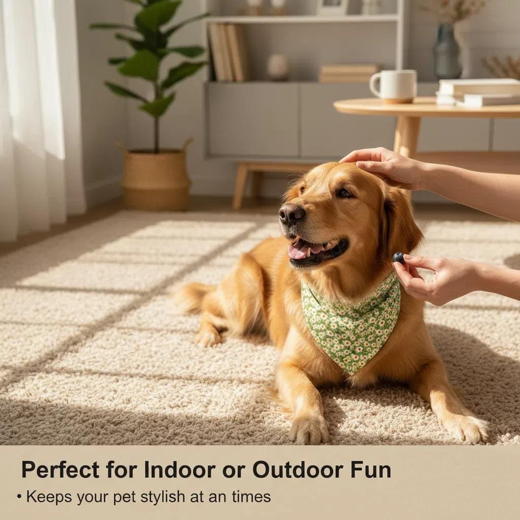 close-up of fabric and stitching on dog bandanas green floral print