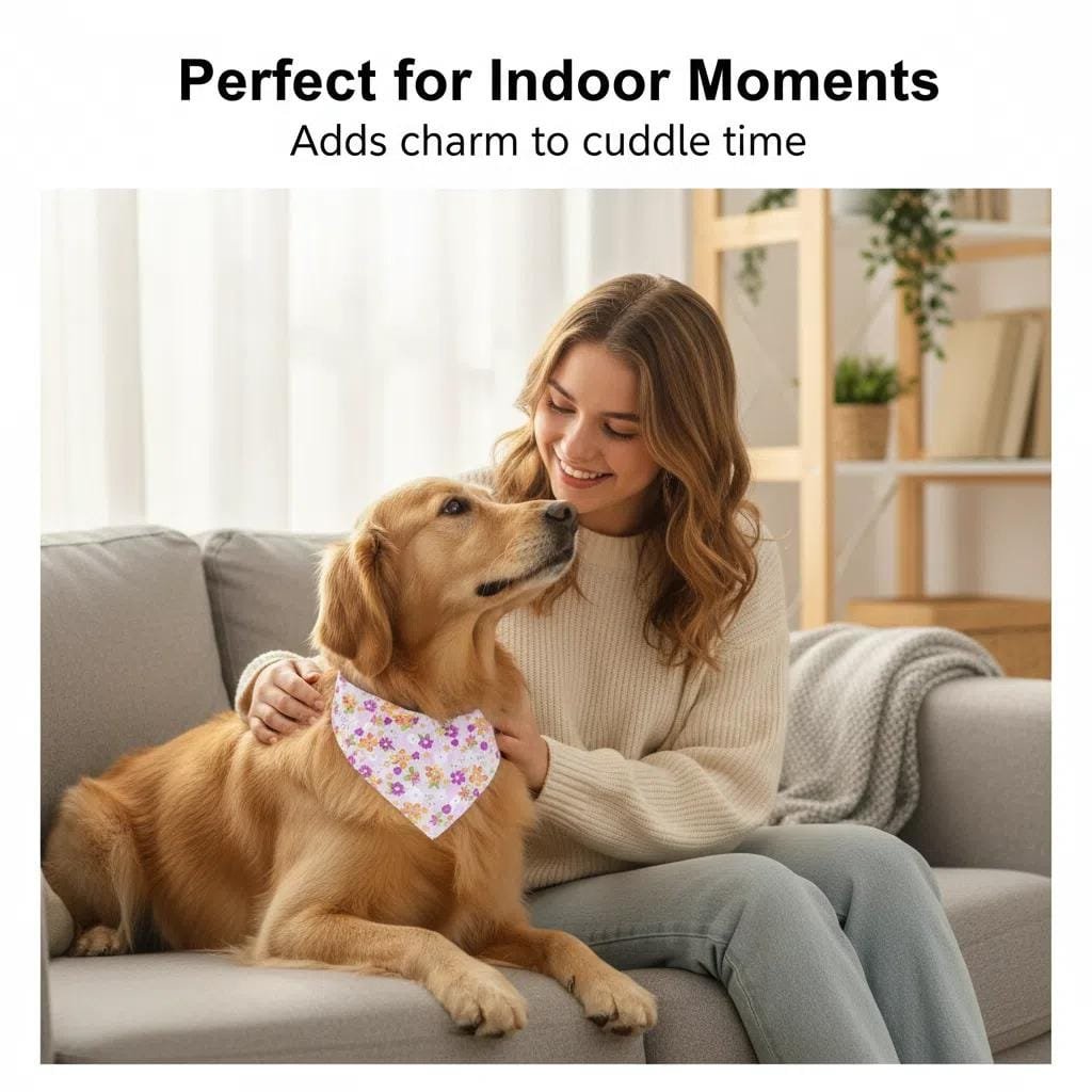 golden retriever wearing dog bandanas pink floral triangle bandana outdoors