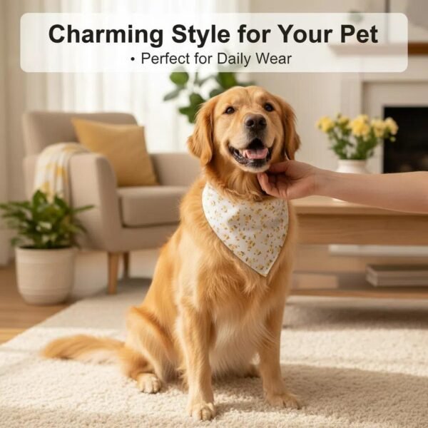 white triangle dog bandanas yellow floral design on neutral background