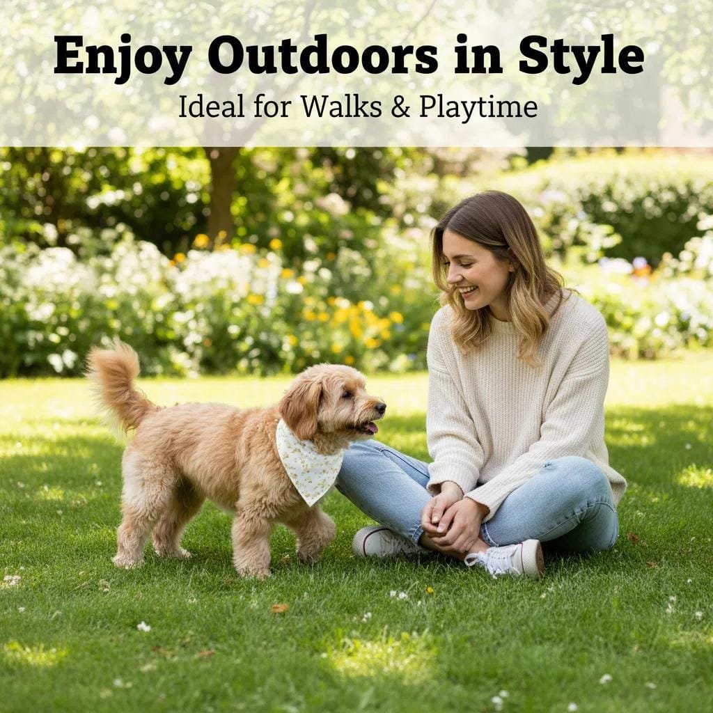 white triangle dog bandanas yellow floral design on neutral background