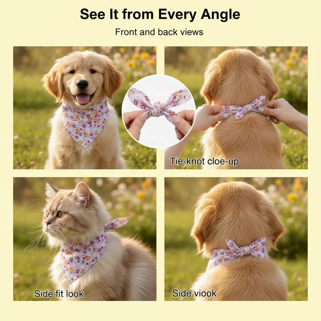 golden retriever wearing dog bandanas pink floral triangle bandana outdoors