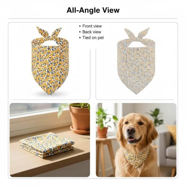 close-up of fabric and stitching on dog bandanas orange floral print