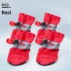 Red soft fleece-lined dog boots showing warm interior 8