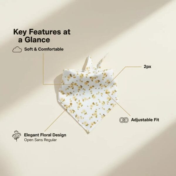 white triangle dog bandanas yellow floral design on neutral background