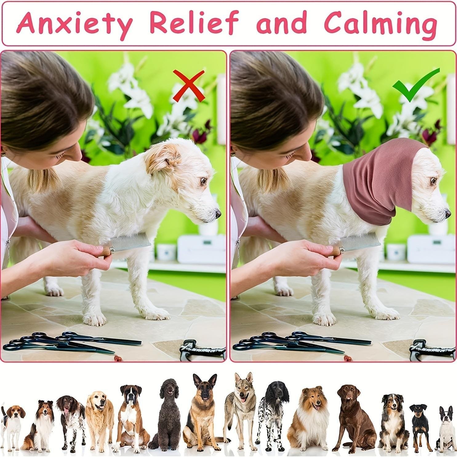 dog ear muffs calming fleece snood on large dog 3