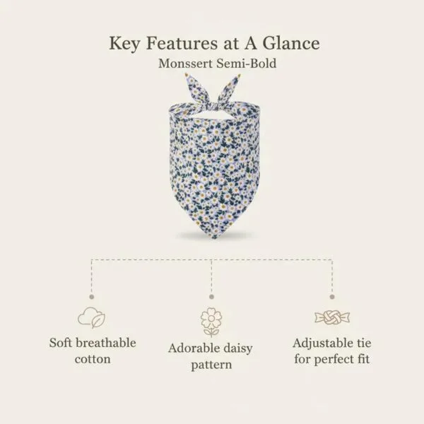 close-up of fabric and stitching on dog bandanas purple floral design