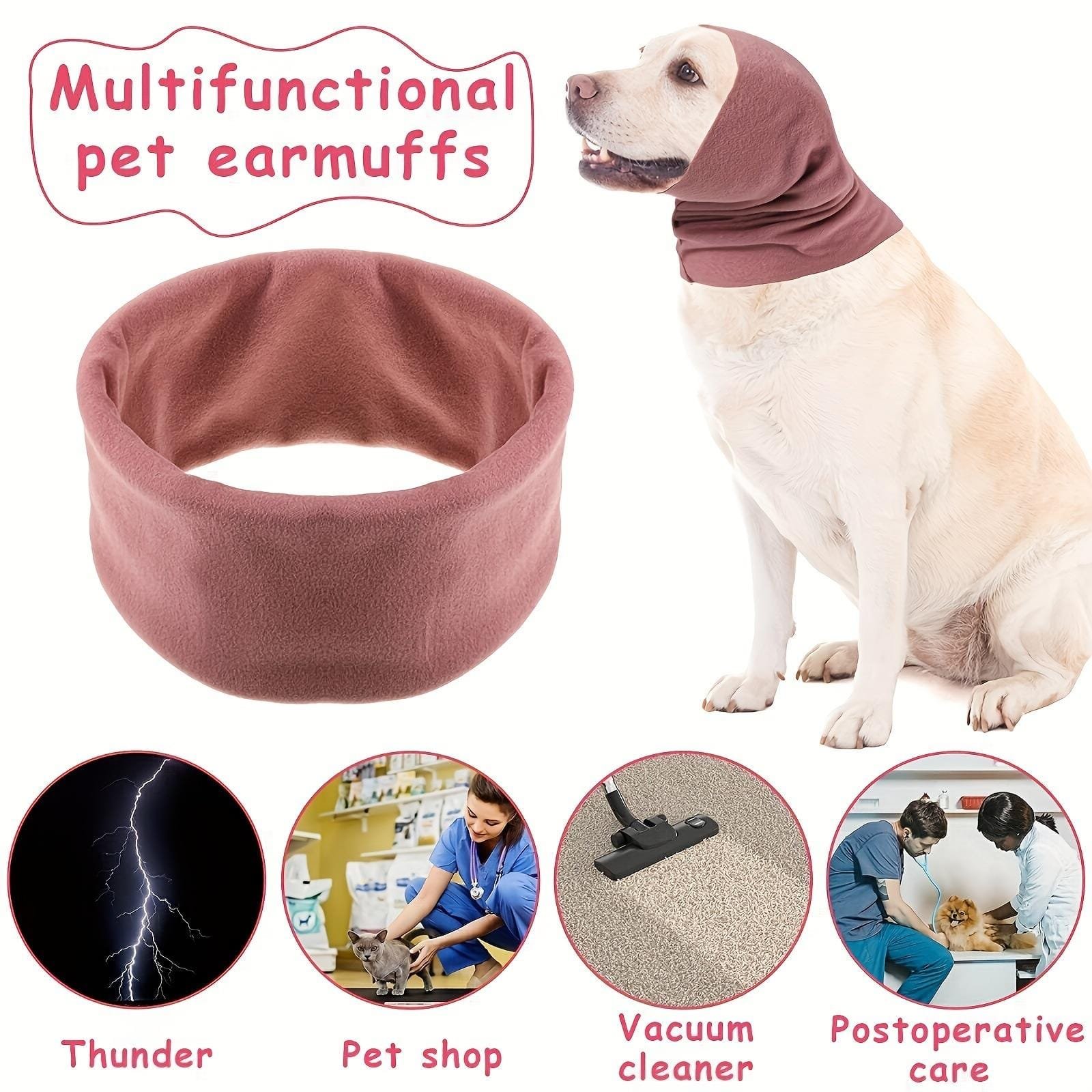 dog ear muffs calming fleece snood on large dog 4