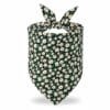 close-up of stitching and fabric on dog bandanas dark green floral design