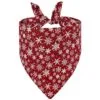 close-up of red snowflake Christmas dog bandana fabric and stitching close-up of red snowflake Christmas dog bandana fabric and stitching