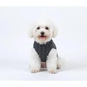 grey cable knit dog sweater laid flat showing turtleneck and ribbed hem 4 grey cable knit dog sweater laid flat showing turtleneck and ribbed hem 4