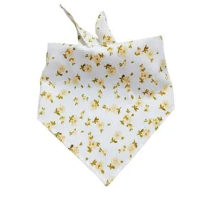 white triangle dog bandanas yellow floral design on neutral background