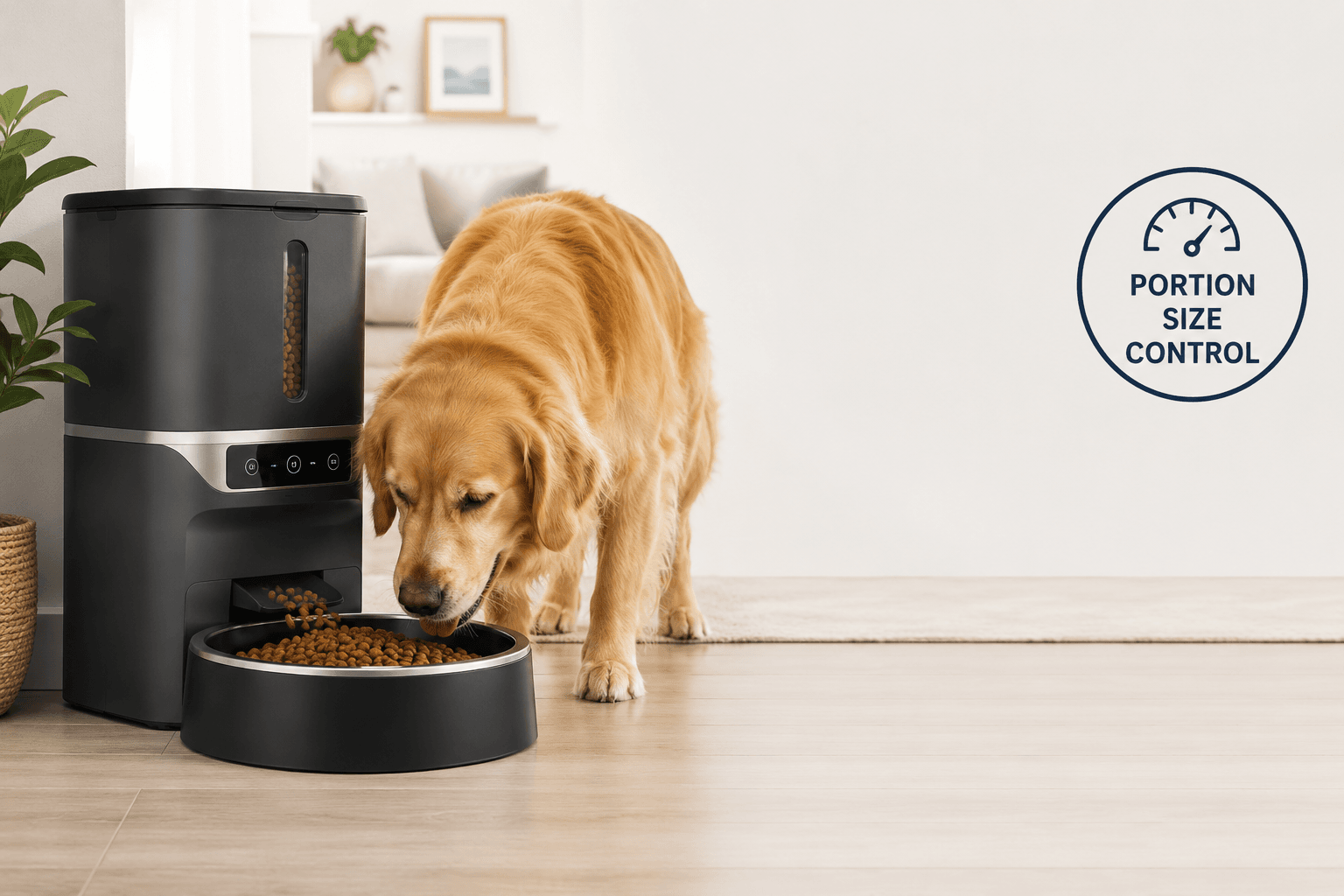 automatic dog feeder for large dogs cover image with portion size control badge