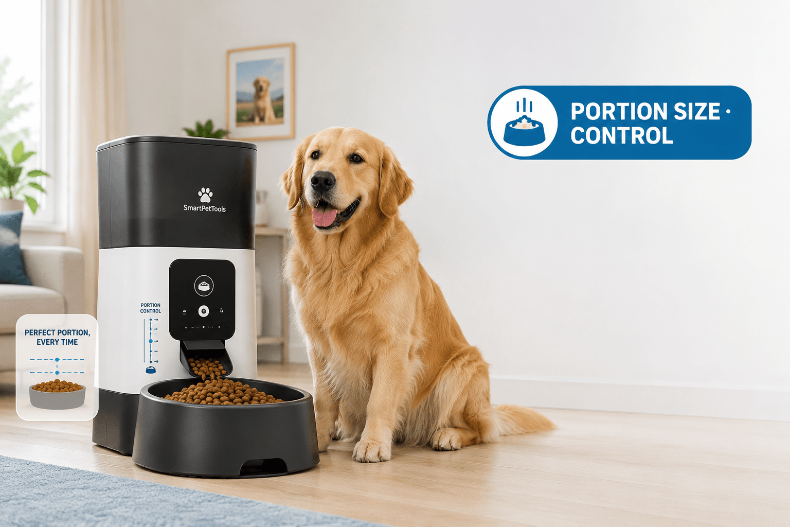 automatic dog feeder for large dogs cover image with portion size control badge