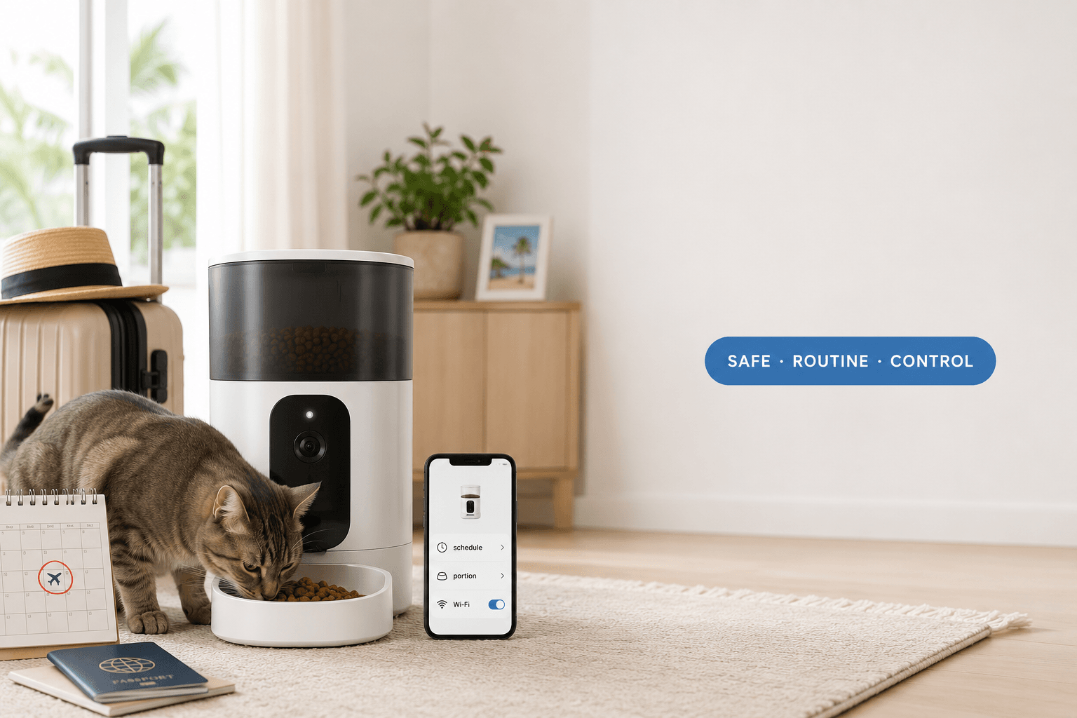 best cat feeder for vacation cover image with safe routine control badge