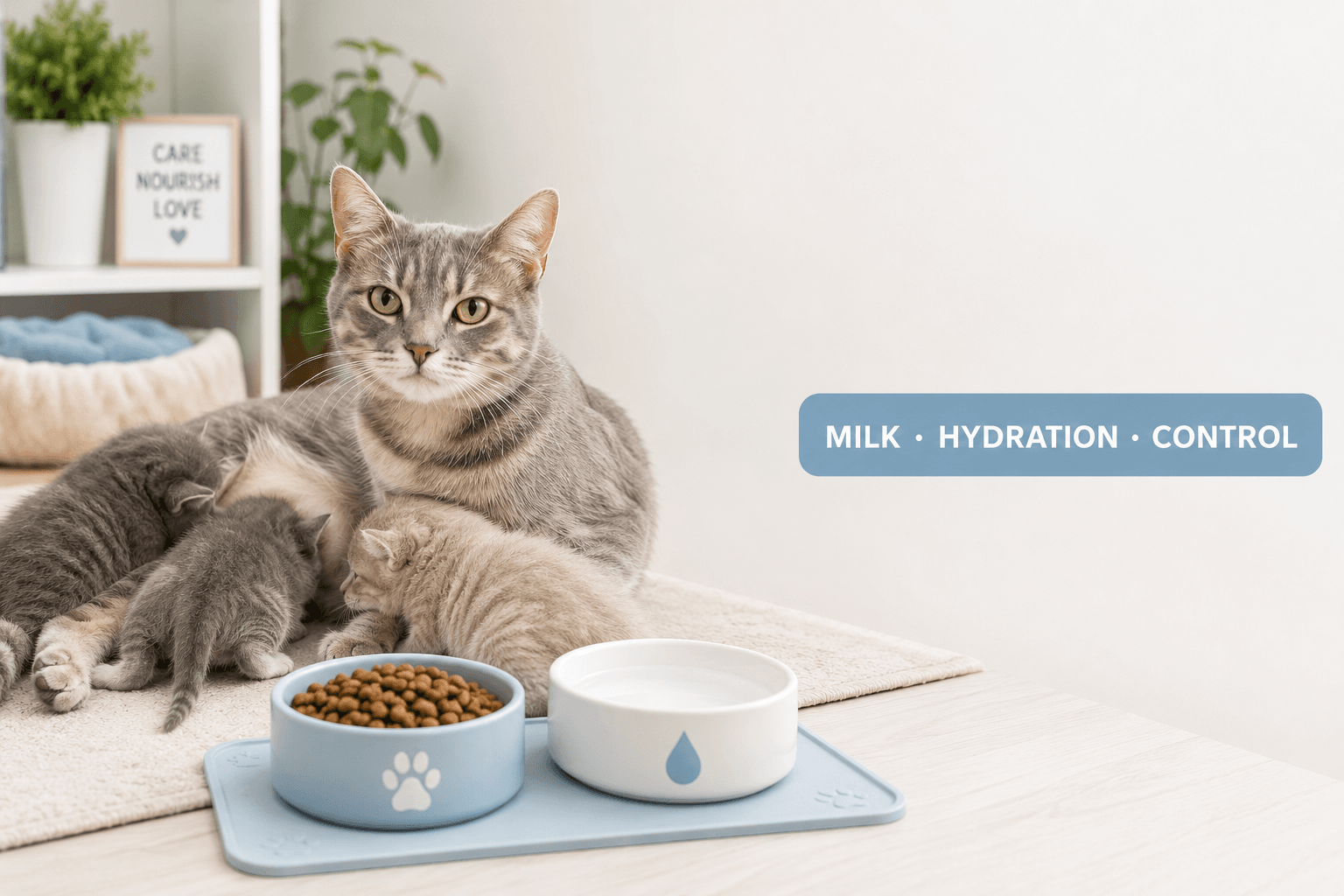 feeding nursing cats cover image with milk hydration control badge