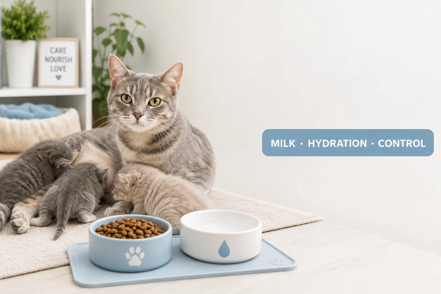 feeding nursing cats cover image with milk hydration control badge