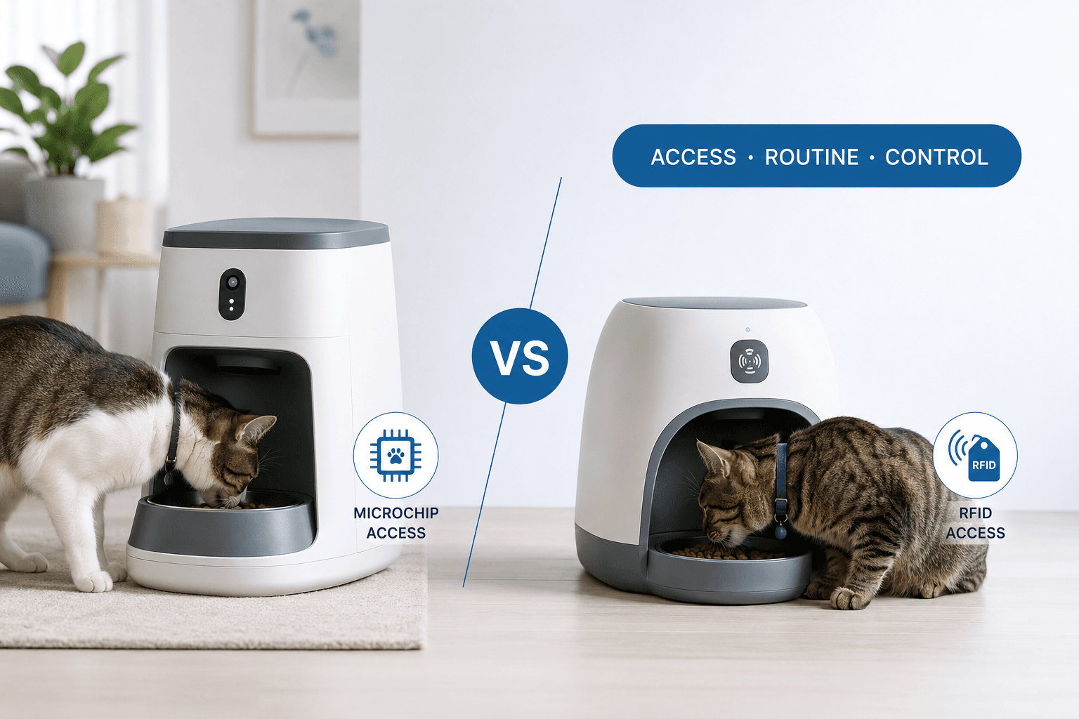 microchip pet feeder vs rfid cover image with access routine control badge