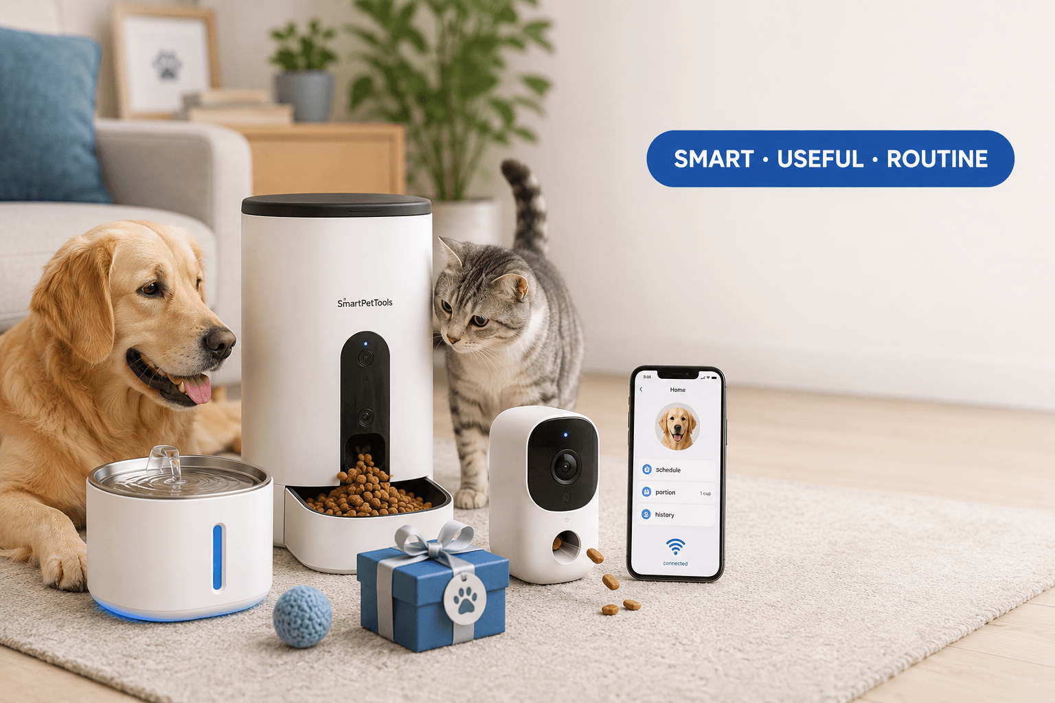 tech gifts for pet lovers cover image with smart useful routine badge