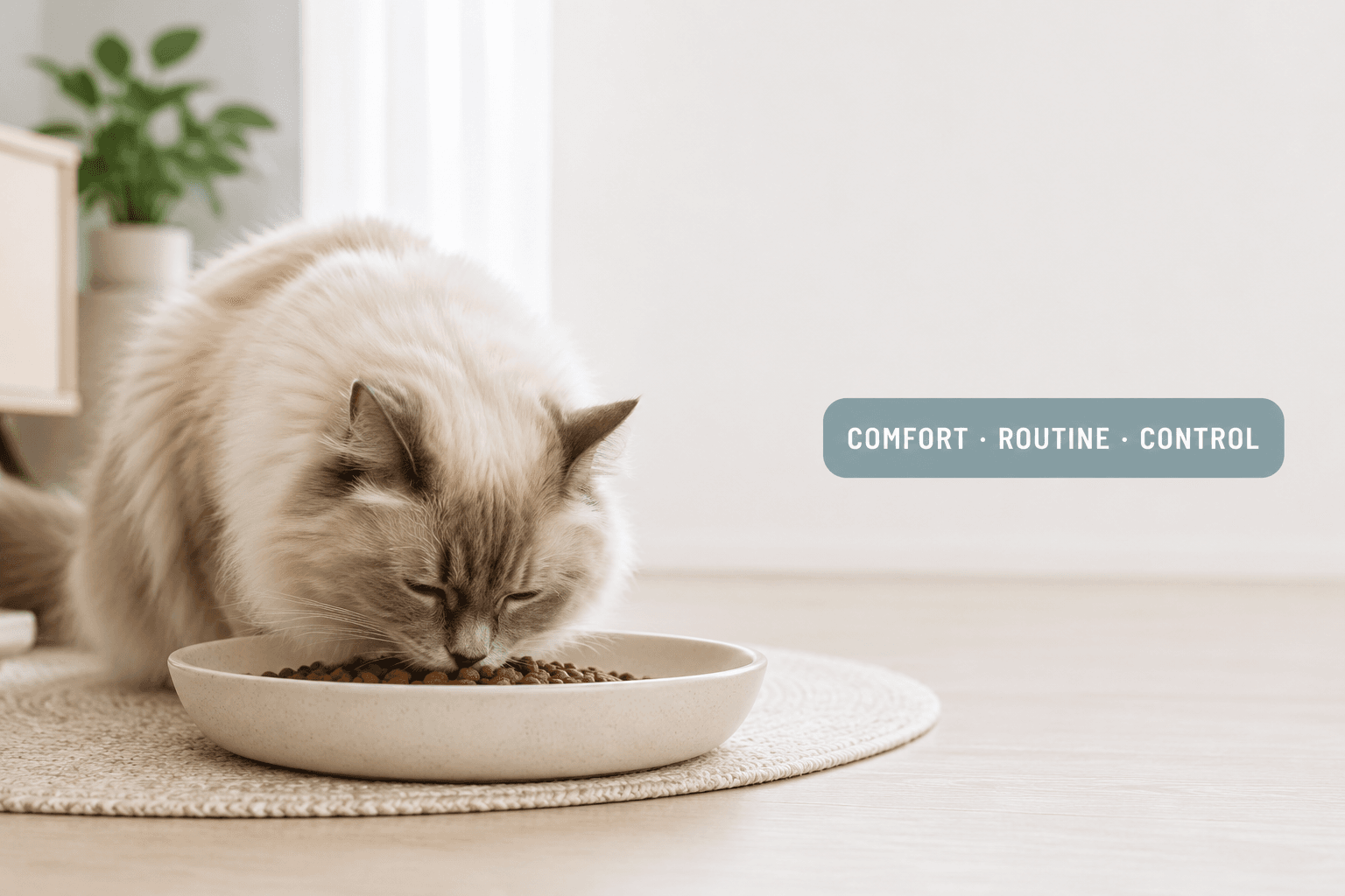 whisker fatigue cat feeder cover image with comfort routine control badge
