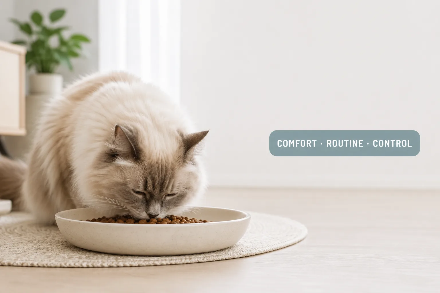 whisker fatigue cat feeder cover image with comfort routine control badge