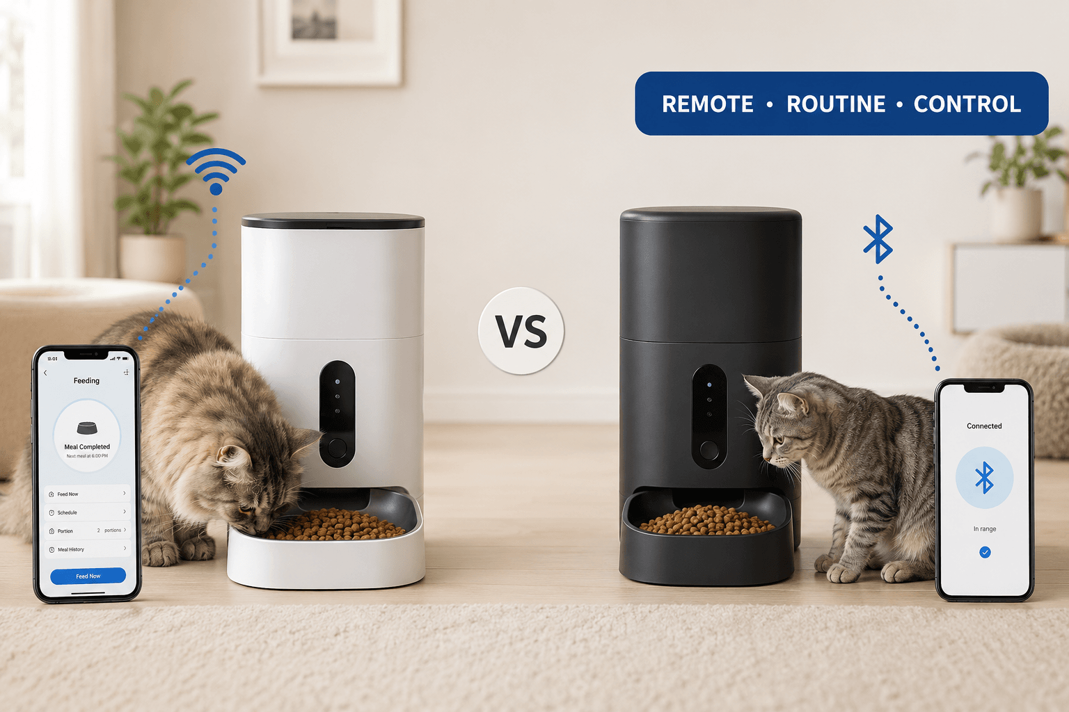 wifi vs bluetooth pet feeder cover image with remote routine control badge