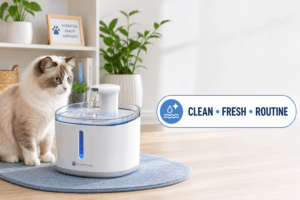 automatic water dispenser for pets cover image with clean fresh routine badge
