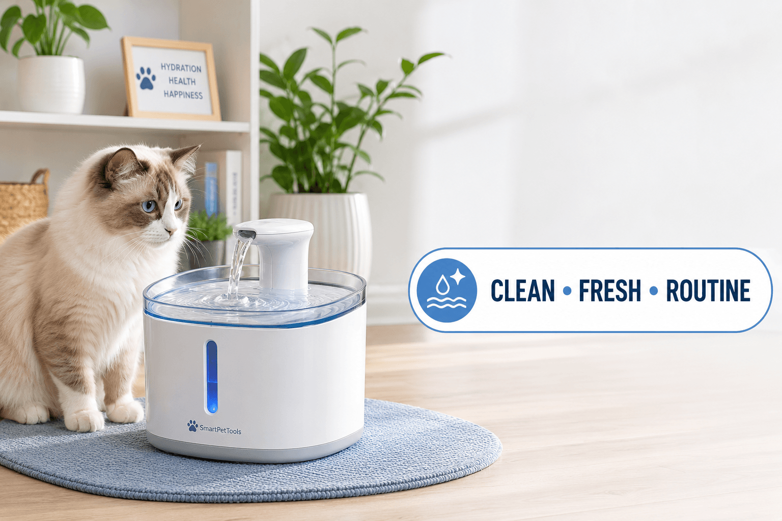automatic water dispenser for pets cover image with clean fresh routine badge