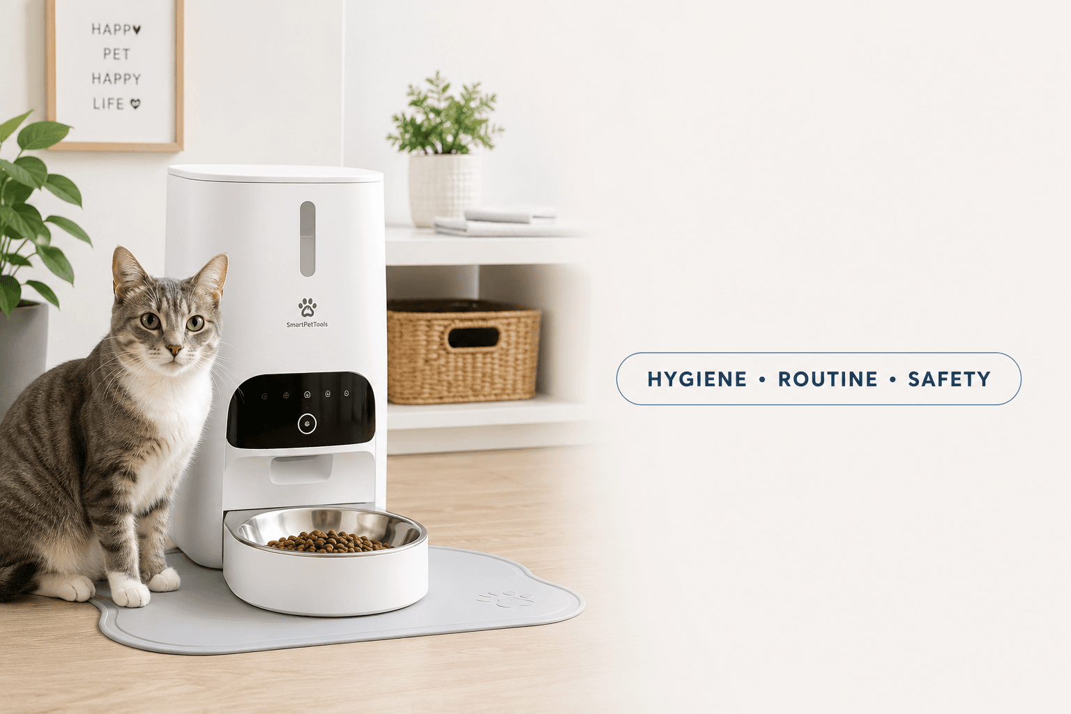 clean smart pet feeder cover image with hygiene routine safety badge