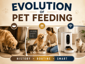 evolution of pet feeding cover image with history routine smart badge