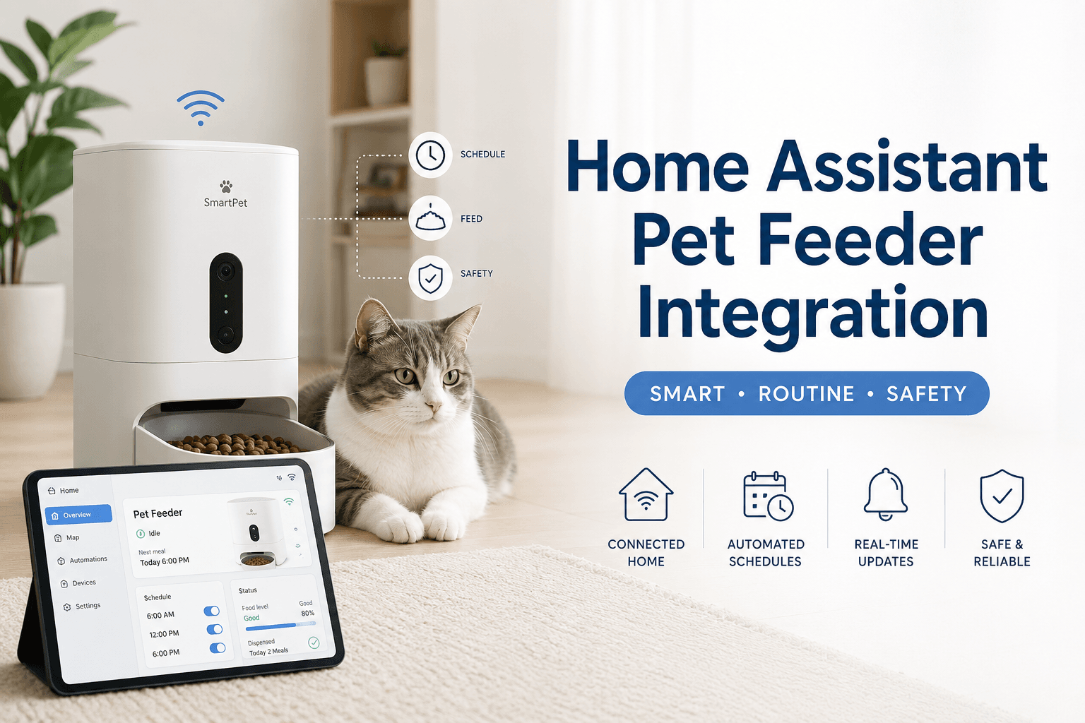 home assistant pet feeder integration cover image with smart routine safety badge