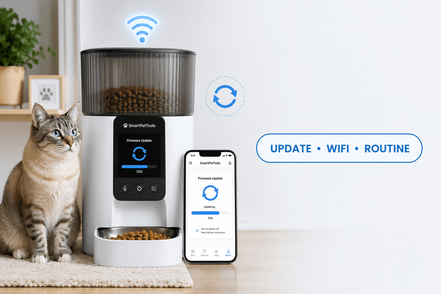 smart feeder firmware update cover image with update wifi routine badge