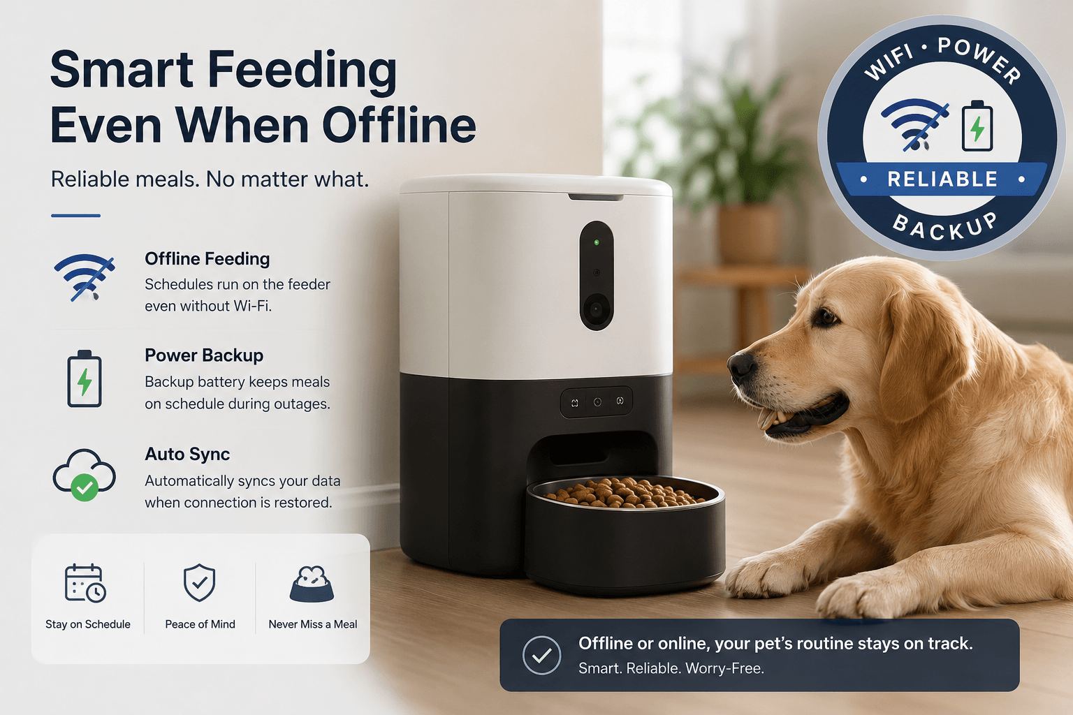 smart pet feeder offline cover image with wifi power backup badge
