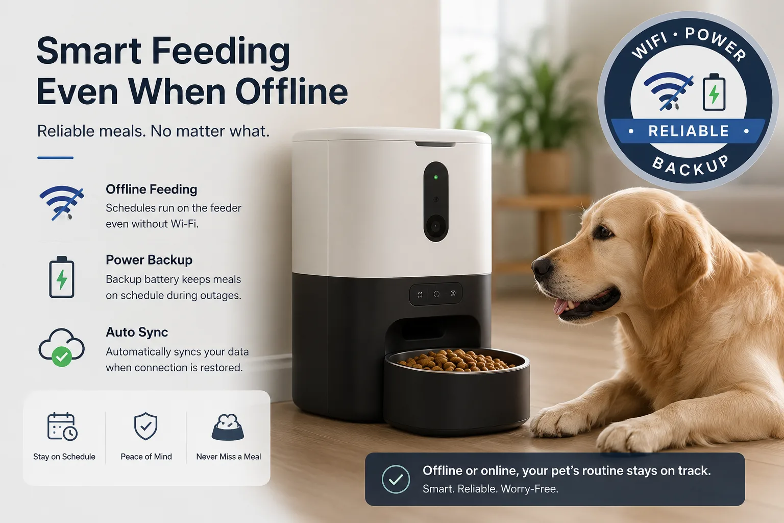 smart pet feeder offline cover image with wifi power backup badge