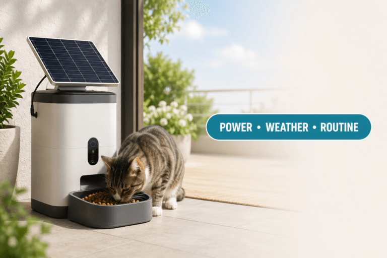 solar powered pet feeder cover image with power weather routine badge