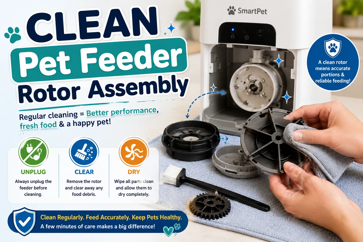clean pet feeder rotor assembly cover image with unplug clear dry badge