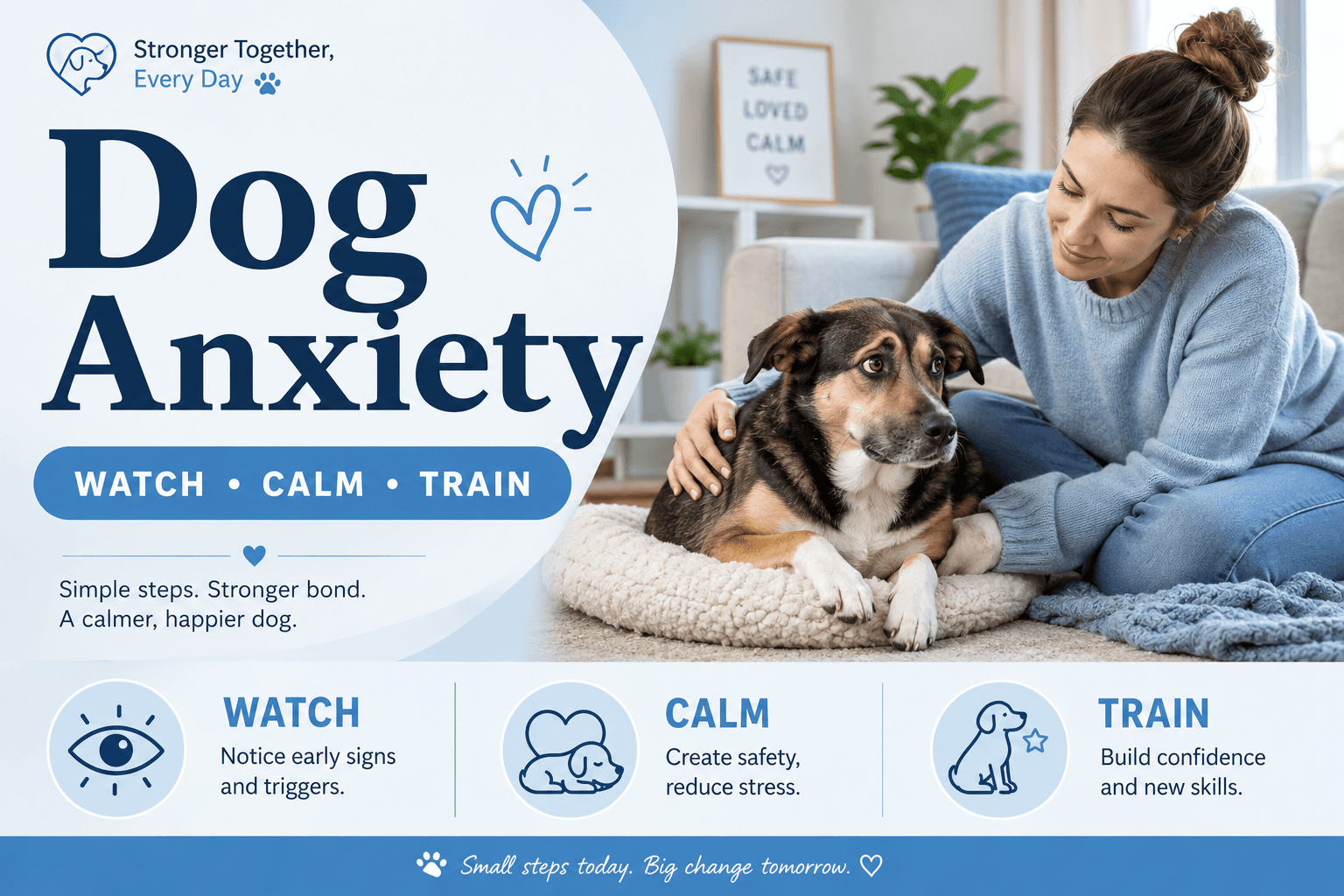 dog anxiety cover image with watch calm train badge