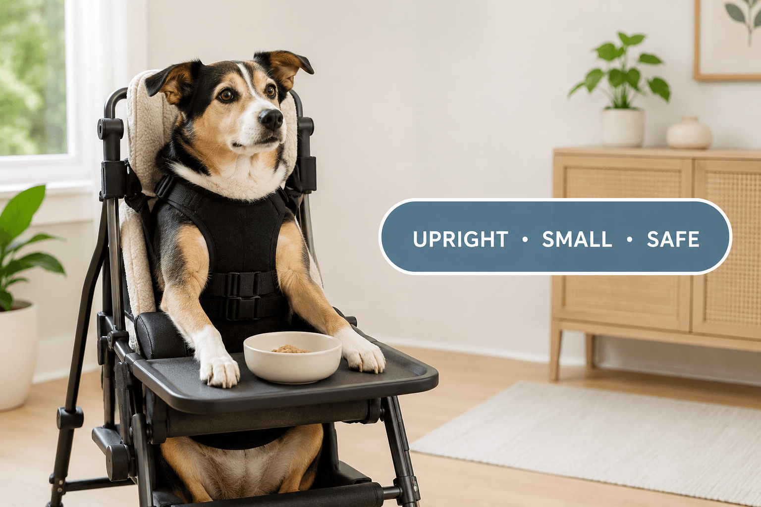megaesophagus dog feeding tips cover image with upright small safe badge