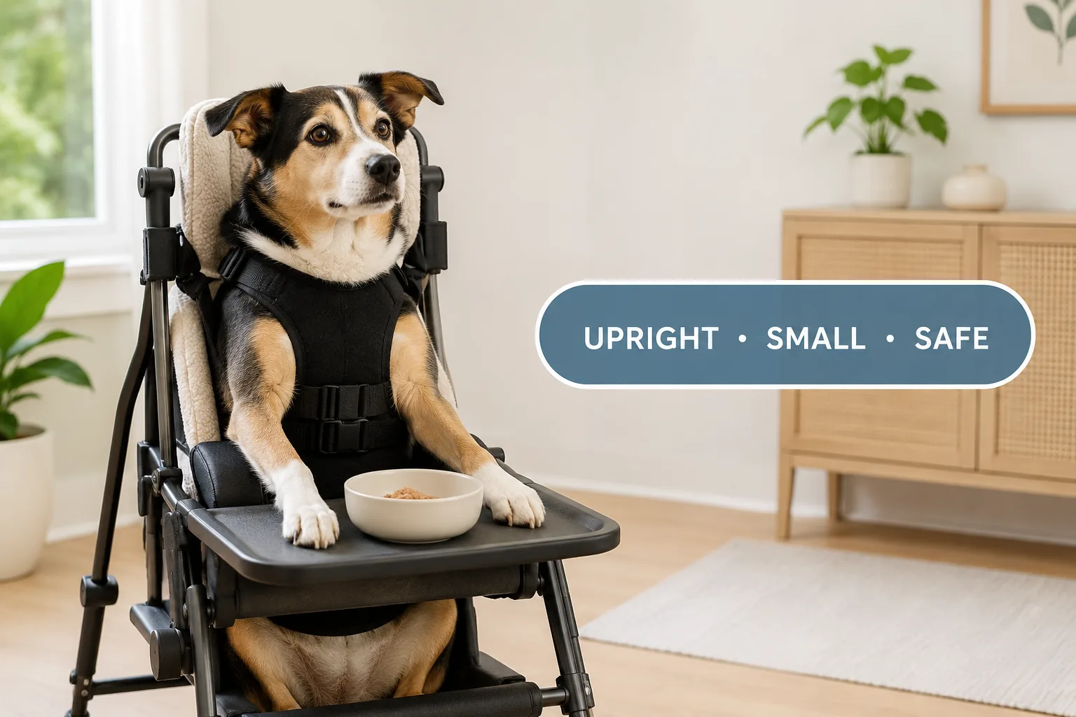 megaesophagus dog feeding tips cover image with upright small safe badge