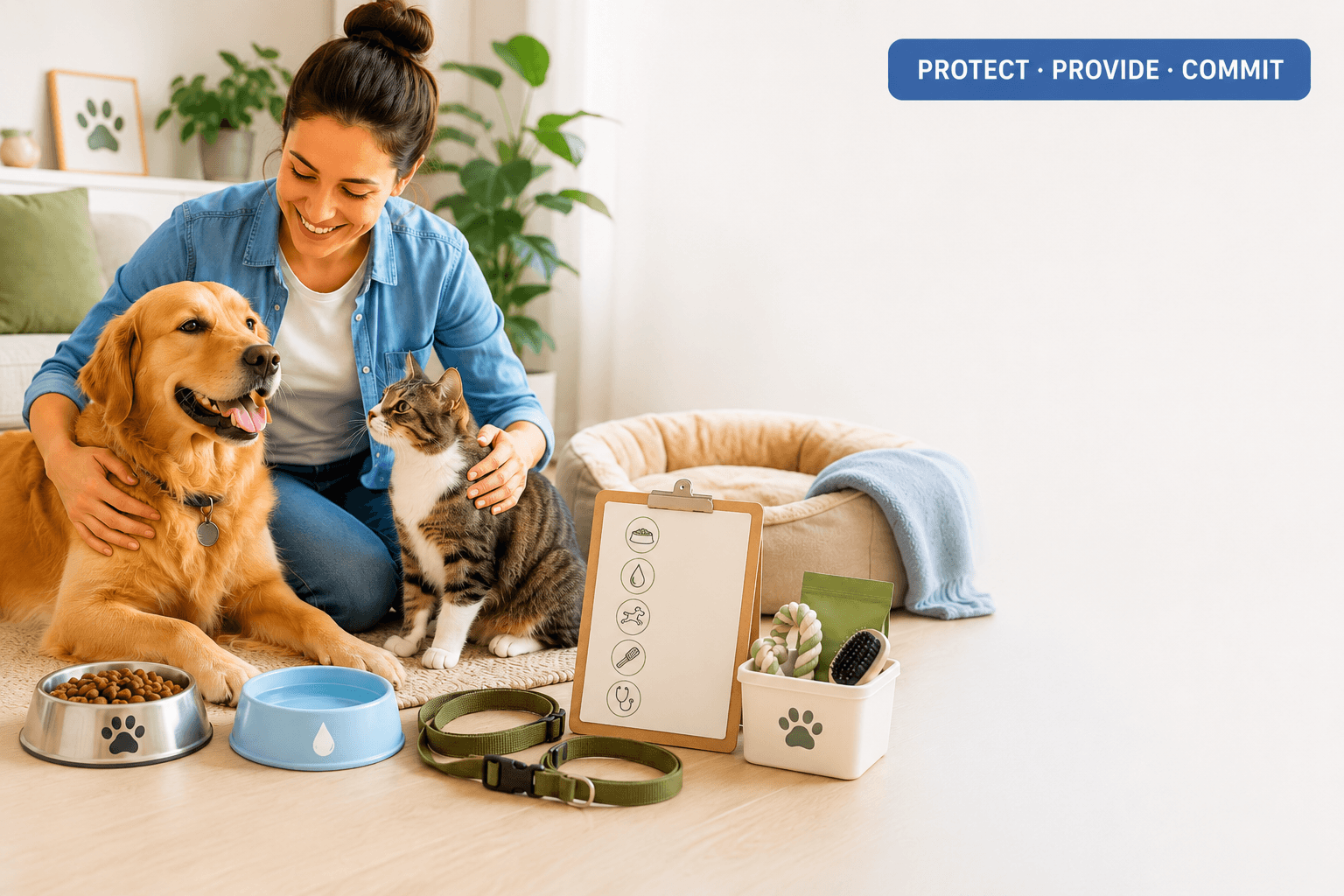 responsible pet ownership cover image with protect provide commit badge